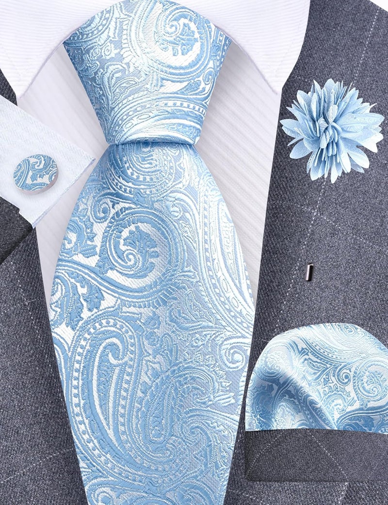 GUSLESON 3.15"（8cm） Mens Tie and Lapel Pin Paisley Necktie Hankerchief Cufflinks Set for Men - Image 2